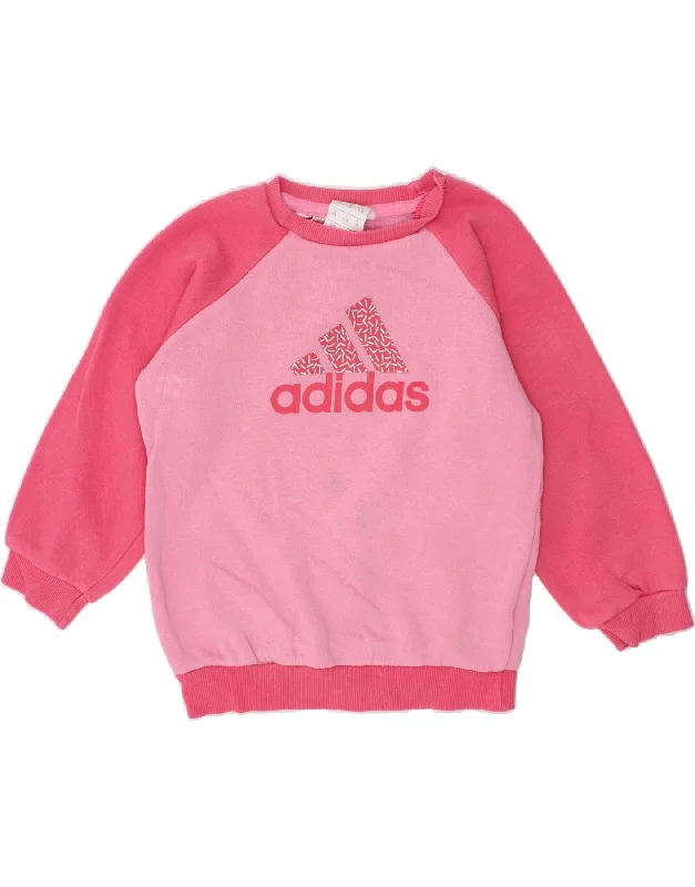 ADIDAS Girls Graphic Sweatshirt Jumper 2-3 Years Pink Cotton