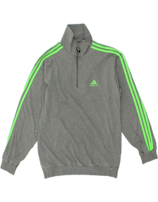 ADIDAS Mens Zip Neck Sweatshirt Jumper UK 38/40 Medium Grey Cotton