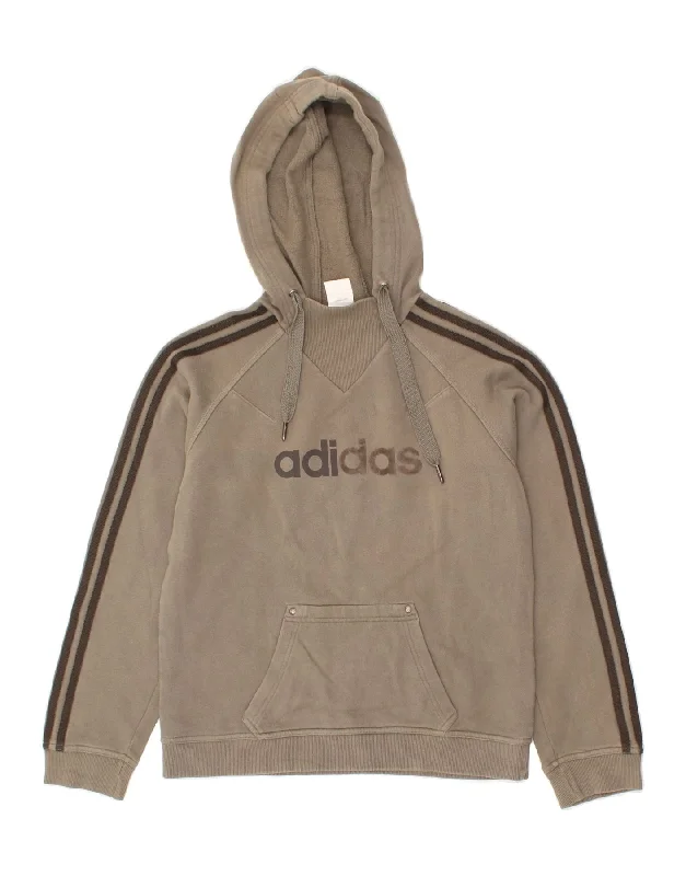 ADIDAS Womens Graphic Hoodie Jumper UK 14 Large Grey Cotton