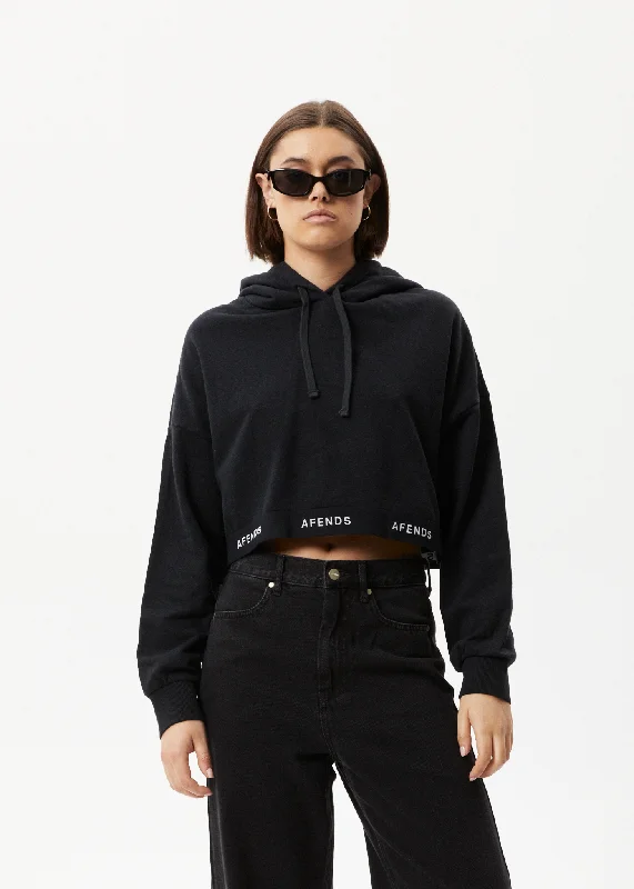 AFENDS Womens Homebase - Cropped Hoodie - Black Hoodie with Velcro Closure Adjustable Secure AFENDS Womens Homebase - Cropped Hoodie - Black Hoodie with Velcro Closure Adjustable Secure