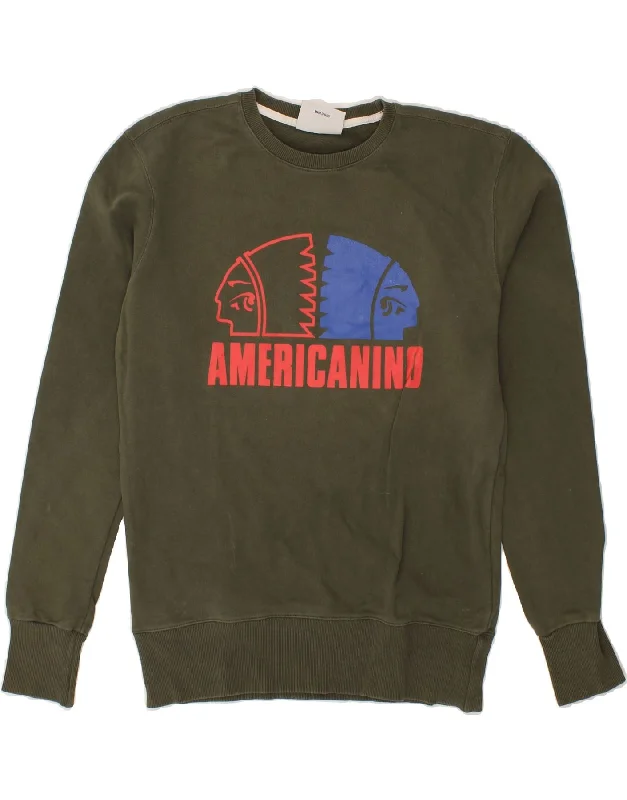 AMERICANINO Mens Graphic Sweatshirt Jumper Small Khaki Hoodie with Side Slits Relaxed Casual AMERICANINO Mens Graphic Sweatshirt Jumper Small Khaki Hoodie with Side Slits Relaxed Casual