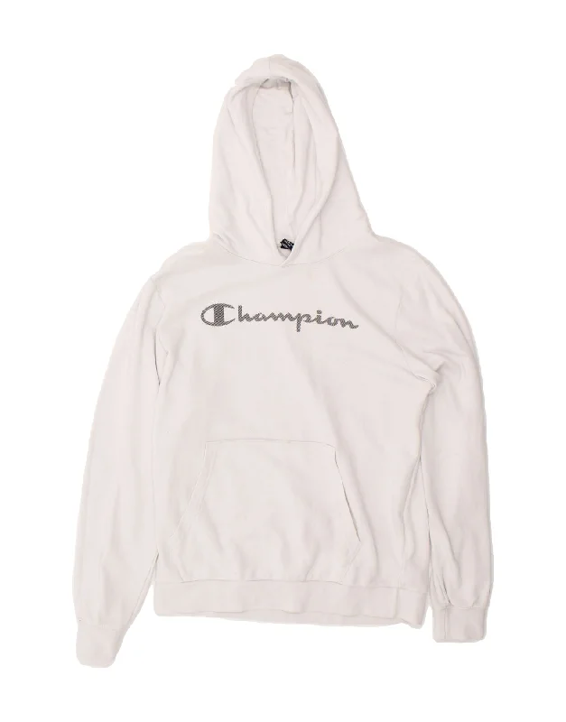 CHAMPION Boys Graphic Hoodie Jumper 15-16 Years 2XL White Cotton