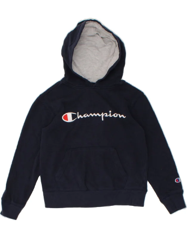 CHAMPION Boys Graphic Hoodie Jumper 8-9 Years Small Navy Blue Cotton Hoodie with Hem Drawcord Adjustable Customizable CHAMPION Boys Graphic Hoodie Jumper 8-9 Years Small Navy Blue Cotton Hoodie with Hem Drawcord Adjustable Customizable