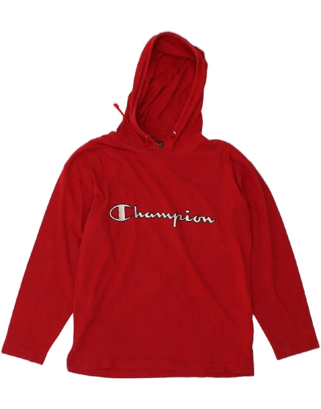 CHAMPION Mens Graphic Hoodie Jumper Small Red Cotton Hoodie with Neon Bright Vibrant CHAMPION Mens Graphic Hoodie Jumper Small Red Cotton Hoodie with Neon Bright Vibrant