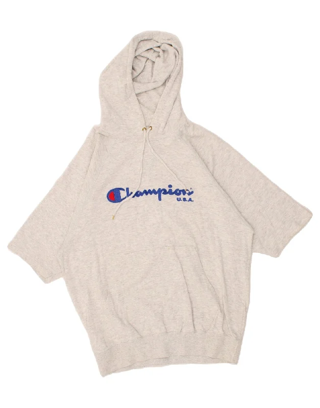 CHAMPION Mens Graphic Short Sleeve Hoodie Jumper Large Grey Flecked