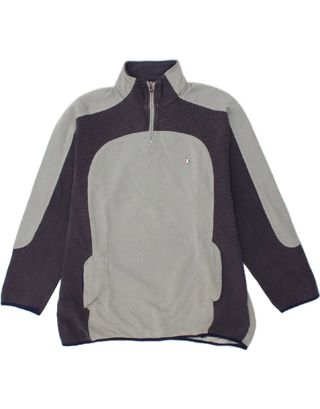 CHAMPION Mens Zip Neck Sweatshirt Jumper 2XL Grey Colourblock Cotton Hoodie with Set-In Sleeves Structured Classic CHAMPION Mens Zip Neck Sweatshirt Jumper 2XL Grey Colourblock Cotton Hoodie with Set-In Sleeves Structured Classic