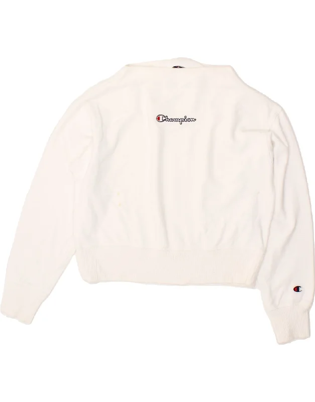 CHAMPION Womens Crop Sweatshirt Jumper UK 14 Medium White Cotton