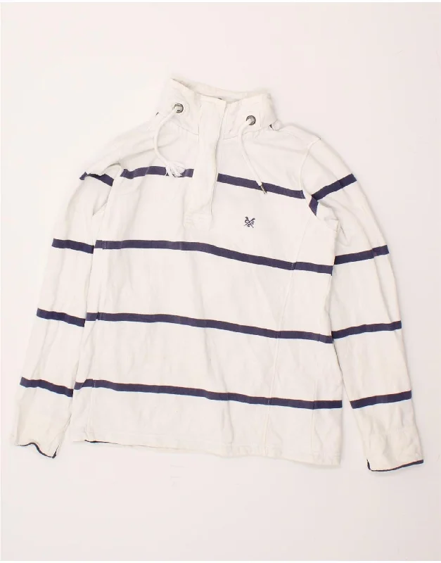 CREW CLOTHING Womens Zip Neck Sweatshirt Jumper UK 10 Small White Striped