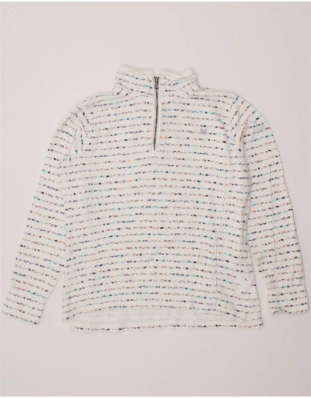 CREW CLOTHING Womens Zip Neck Sweatshirt Jumper UK 12 Medium White Striped Hoodie with Lace Feminine Delicate CREW CLOTHING Womens Zip Neck Sweatshirt Jumper UK 12 Medium White Striped Hoodie with Lace Feminine Delicate