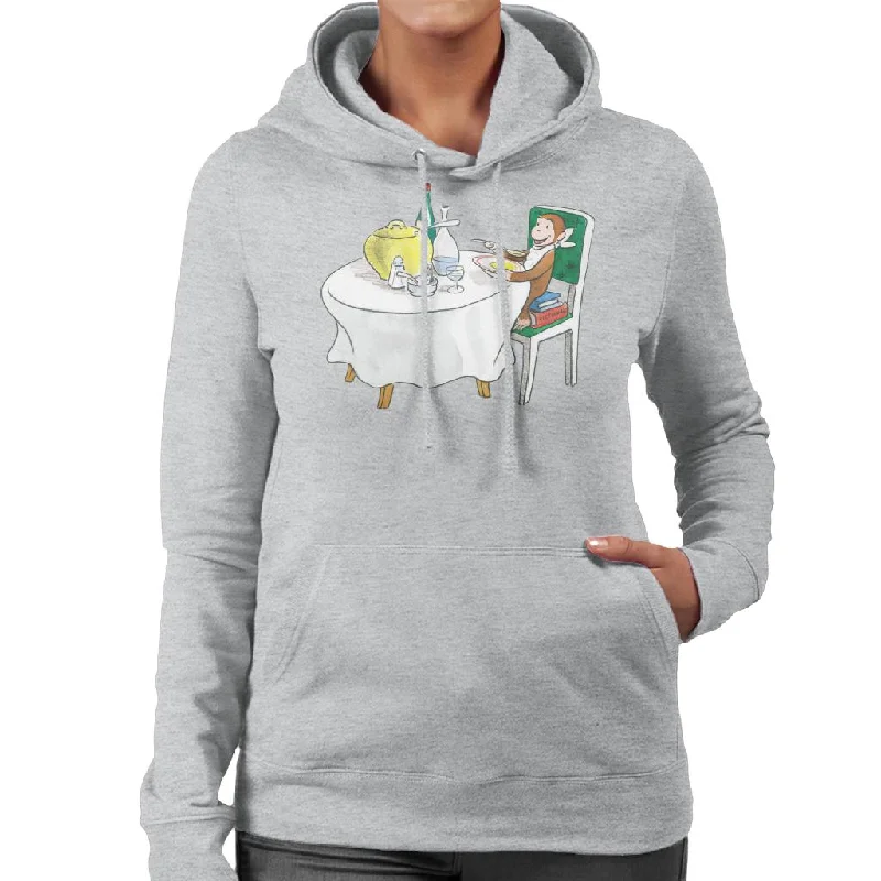 Curious George Eating A Fancy Meal Women's Hooded Sweatshirt