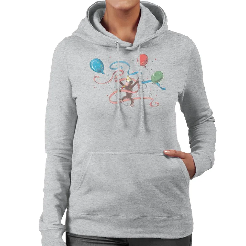 Curious George Party Balloons Women's Hooded Sweatshirt