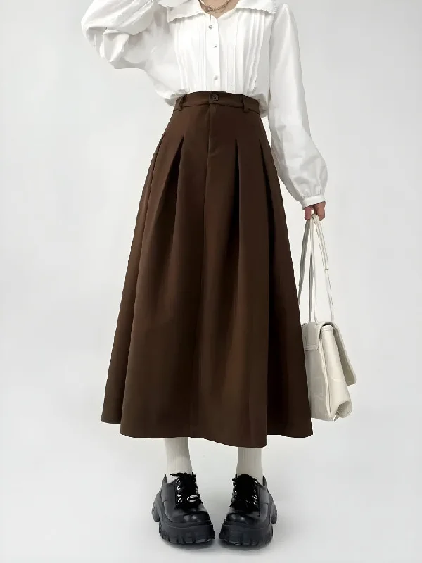 Dark Academia Pleated Midi Skirt patchwork skirt art