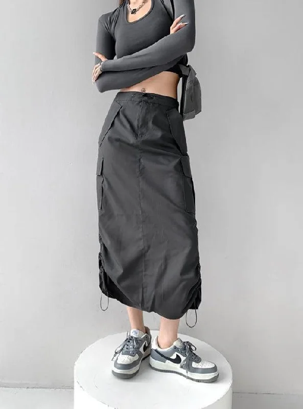 Drawstring Parachute Midi Skirt leather skirt refined