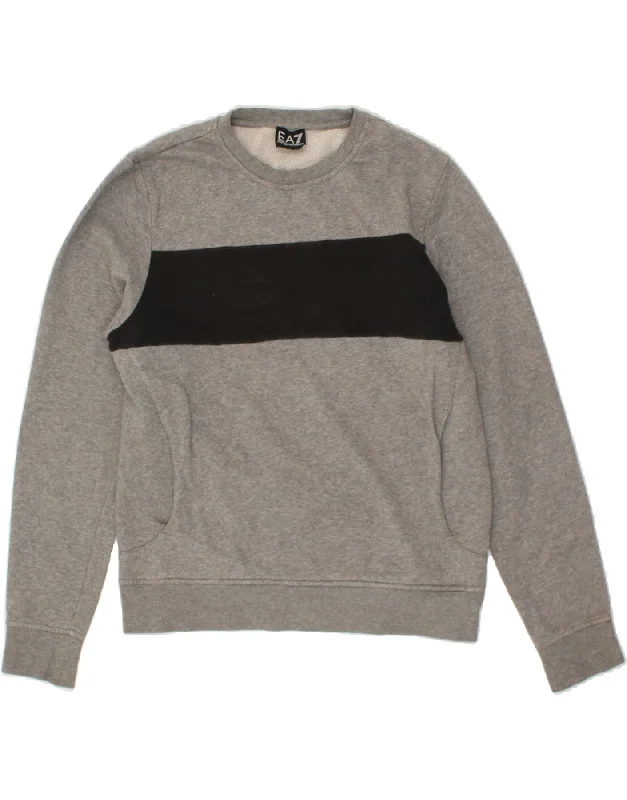 EMPORIO ARMANI Mens Sweatshirt Jumper Small Grey Colourblock Cotton