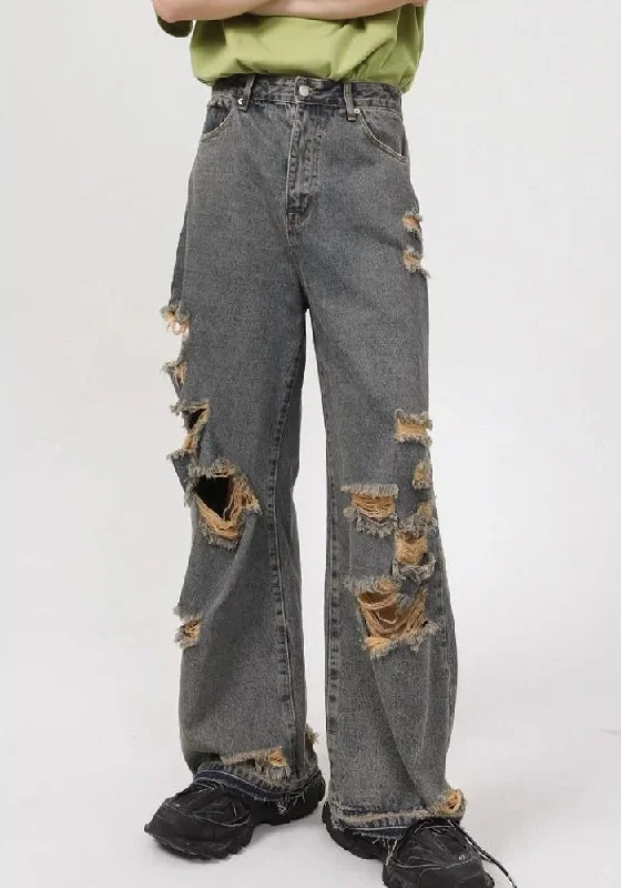 Grunge Ripped Straight Leg Jeans