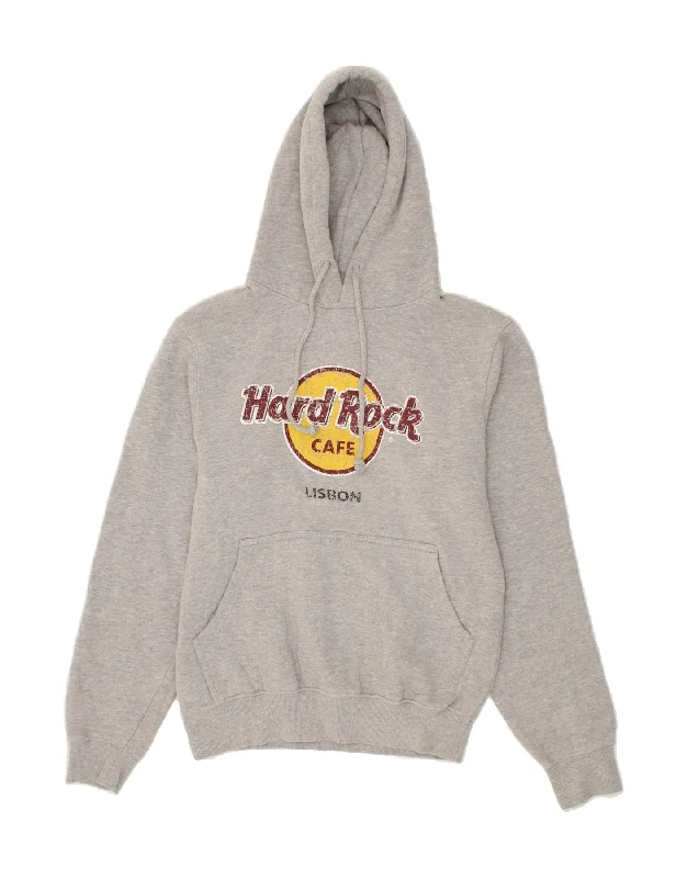HARD ROCK CAFE Mens Lisbon Graphic Hoodie Jumper Medium Grey Cotton Hoodie with Mock Neck Collared Structured HARD ROCK CAFE Mens Lisbon Graphic Hoodie Jumper Medium Grey Cotton Hoodie with Mock Neck Collared Structured