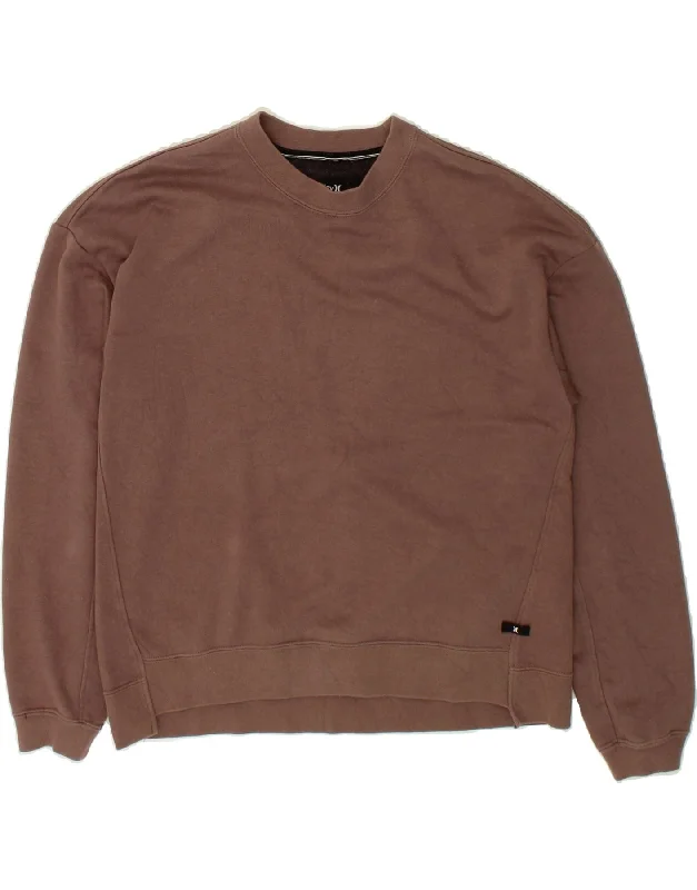 HURLEY Womens Oversized Sweatshirt Jumper UK 6 XS Brown Colourblock Cotton Hoodie with Hem Lace Feminine Delicate HURLEY Womens Oversized Sweatshirt Jumper UK 6 XS Brown Colourblock Cotton Hoodie with Hem Lace Feminine Delicate