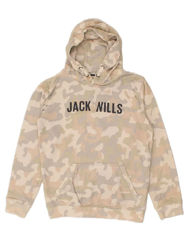 JACK WILLS Boys Graphic Hoodie Jumper 10-11 Years Beige Camouflage Cotton