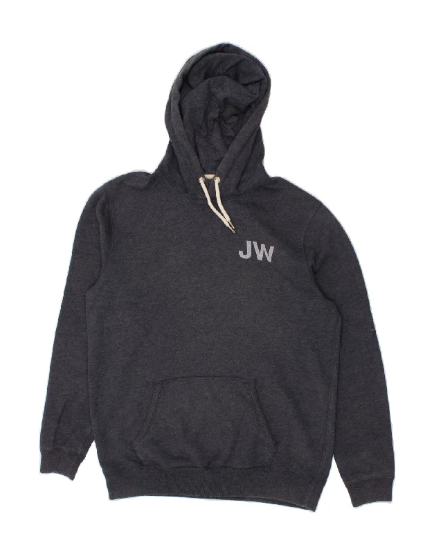 JACK WILLS Mens Graphic Hoodie Jumper Medium Navy Blue Flecked Cotton