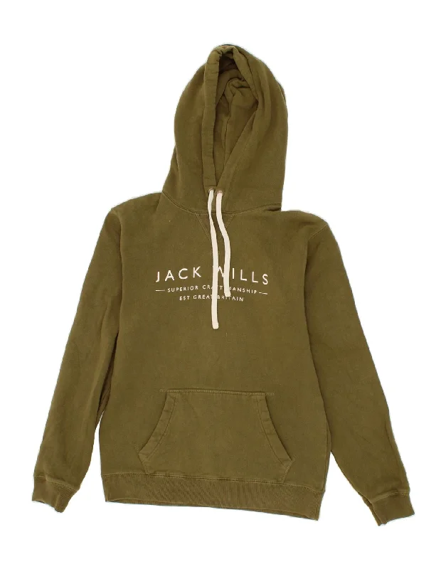 JACK WILLS Mens Graphic Hoodie Jumper XS Khaki Cotton