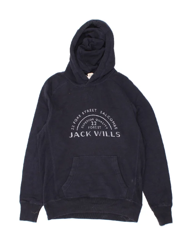 JACK WILLS Mens Graphic Hoodie Jumper XS Navy Blue Cotton