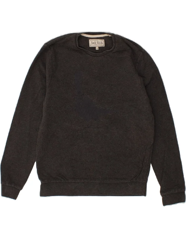 JACK WILLS Mens Graphic Sweatshirt Jumper Medium Grey Hoodie with Magnetic Closure Innovative Modern