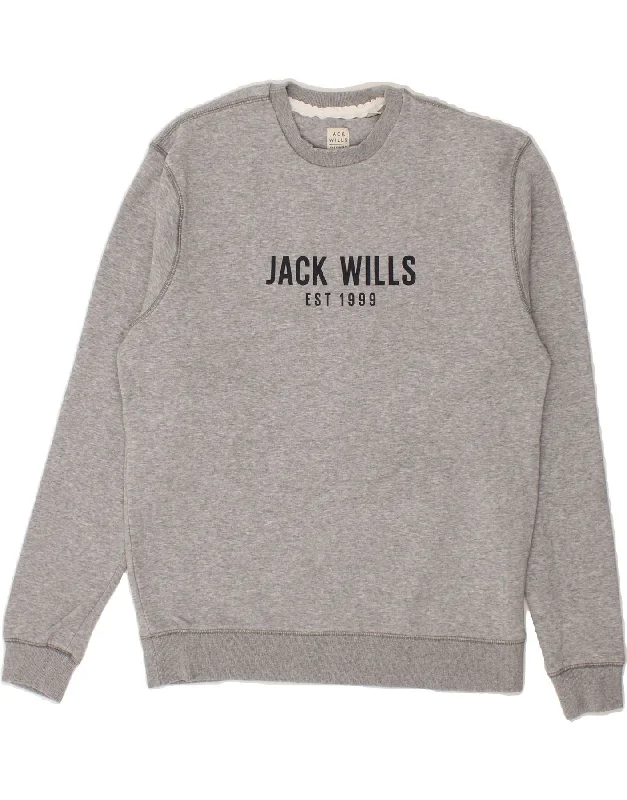 JACK WILLS Mens Graphic Sweatshirt Jumper Small Grey Cotton