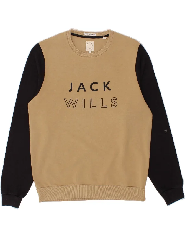 JACK WILLS Mens Graphic Sweatshirt Jumper XL Beige Colourblock Cotton