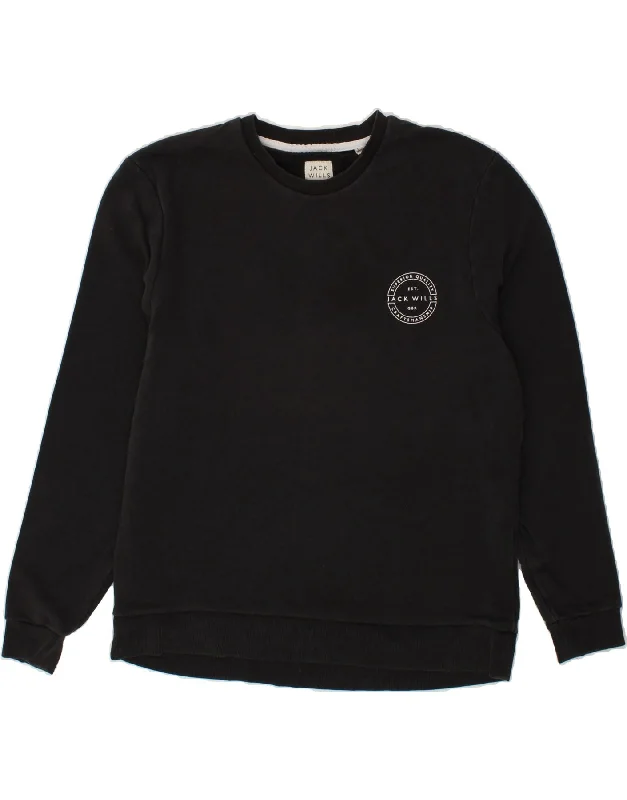 JACK WILLS Mens Graphic Sweatshirt Jumper XL Black Hoodie with Button Placket Classic Preppy JACK WILLS Mens Graphic Sweatshirt Jumper XL Black Hoodie with Button Placket Classic Preppy