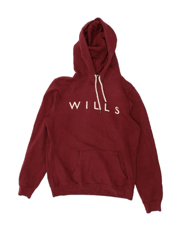 JACK WILLS Womens Graphic Hoodie Jumper UK 14 Large  Burgundy Cotton