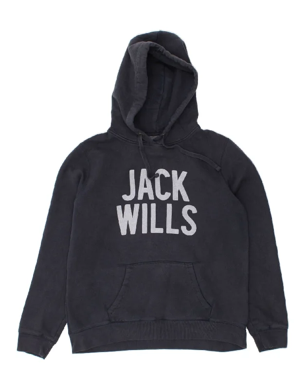 JACK WILLS Womens Graphic Hoodie Jumper UK 16 Large  Navy Blue Cotton