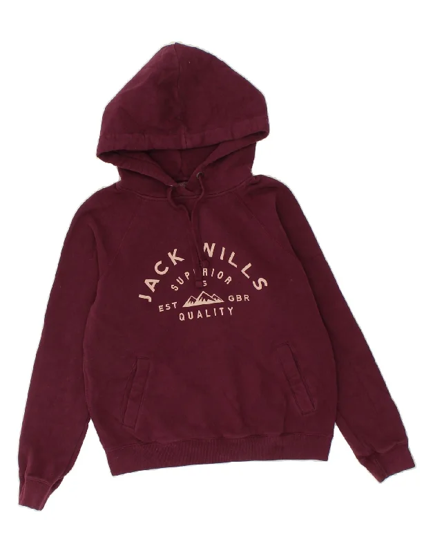 JACK WILLS Womens Graphic Hoodie Jumper UK 6 XS  Burgundy Cotton