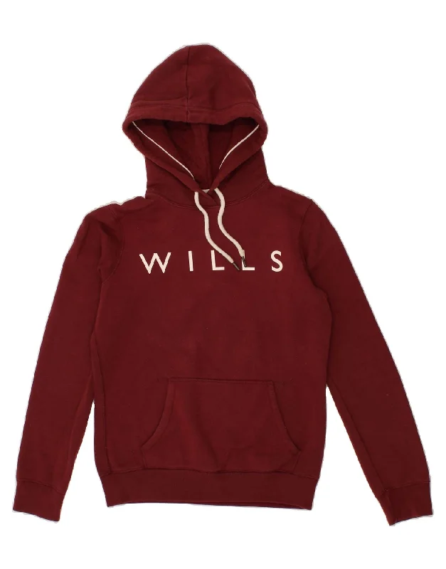 JACK WILLS Womens Graphic Hoodie Jumper UK 8 Small  Burgundy Cotton