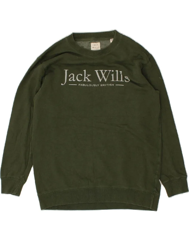JACK WILLS Womens Graphic Sweatshirt Jumper UK 12 Medium Khaki Cotton Hoodie with Hem Patch Decorative Personalized JACK WILLS Womens Graphic Sweatshirt Jumper UK 12 Medium Khaki Cotton Hoodie with Hem Patch Decorative Personalized