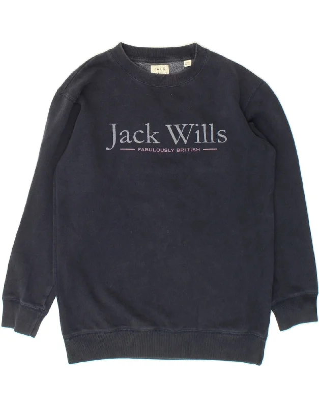 JACK WILLS Womens Oversized Graphic Sweatshirt Jumper UK 8 Small Blue Hoodie with Hem Fringe Bohemian Relaxed JACK WILLS Womens Oversized Graphic Sweatshirt Jumper UK 8 Small Blue Hoodie with Hem Fringe Bohemian Relaxed