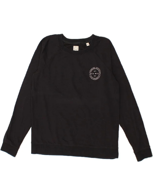 JACK WILLS Womens Sweatshirt Jumper UK 14 Large  Black Cotton