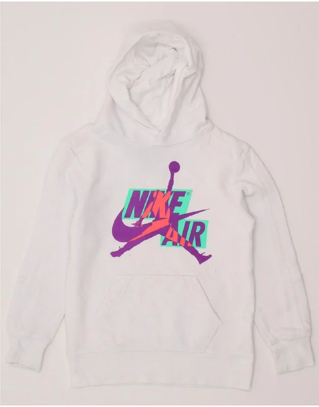 JORDAN Girls Graphic Hoodie Jumper 8-9 Years Small White Hoodie with Hem Lace Feminine Delicate JORDAN Girls Graphic Hoodie Jumper 8-9 Years Small White Hoodie with Hem Lace Feminine Delicate