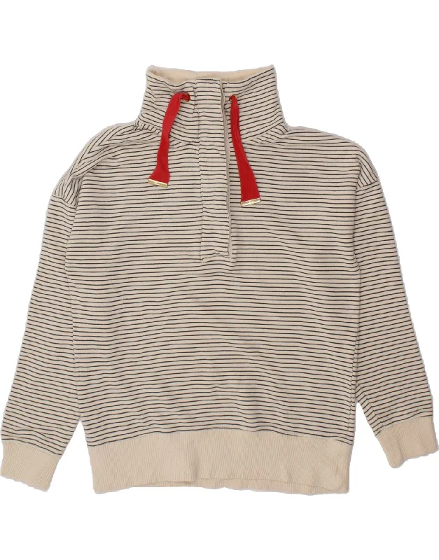 JOULES Womens Button Neck Sweatshirt Jumper UK 12 Medium Off White Striped Hoodie with Hem Drawcord Adjustable Customizable JOULES Womens Button Neck Sweatshirt Jumper UK 12 Medium Off White Striped Hoodie with Hem Drawcord Adjustable Customizable