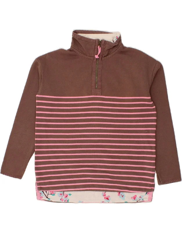 JOULES Womens Zip Neck Sweatshirt Jumper UK 8 Small Brown Striped Cotton Hoodie with Slim Fit Tailored Modern JOULES Womens Zip Neck Sweatshirt Jumper UK 8 Small Brown Striped Cotton Hoodie with Slim Fit Tailored Modern