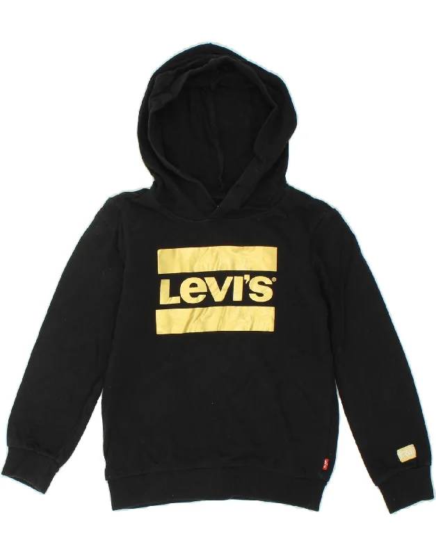 LEVI'S Girls Graphic Hoodie Jumper 8-9 Years Black Cotton