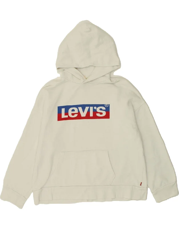 LEVI'S Womens Graphic Hoodie Jumper UK 16 Large White Cotton