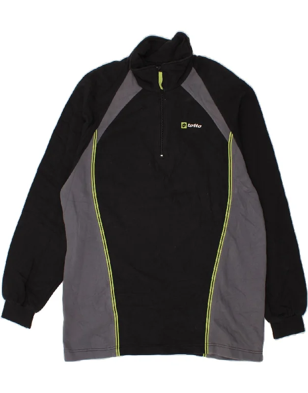 LOTTO Mens Zip Neck Sweatshirt Jumper Large Black Colourblock Cotton Hoodie with Bell Sleeves Flared Feminine LOTTO Mens Zip Neck Sweatshirt Jumper Large Black Colourblock Cotton Hoodie with Bell Sleeves Flared Feminine
