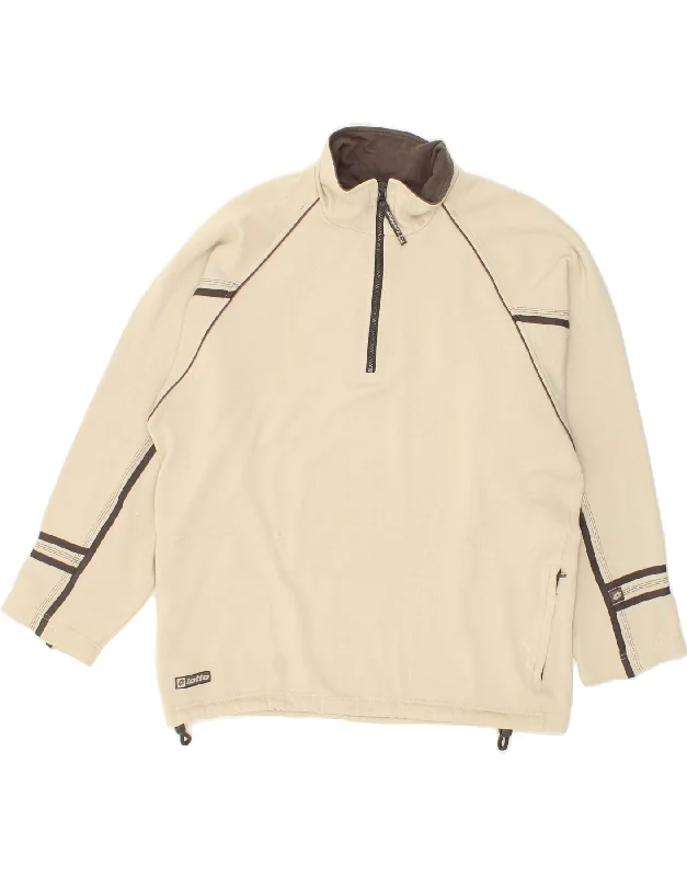 LOTTO Mens Zip Neck Sweatshirt Jumper UK 38/40 Medium Beige Hoodie with Exposed Zipper Edgy Industrial LOTTO Mens Zip Neck Sweatshirt Jumper UK 38/40 Medium Beige Hoodie with Exposed Zipper Edgy Industrial