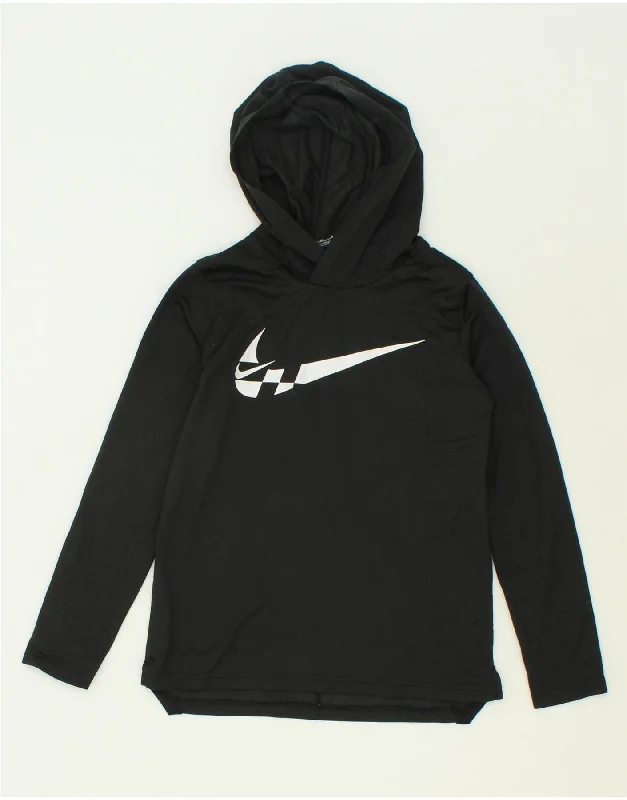 NIKE Boys Dri Fit Graphic Hoodie Jumper 10-11 Years Medium Black Polyester