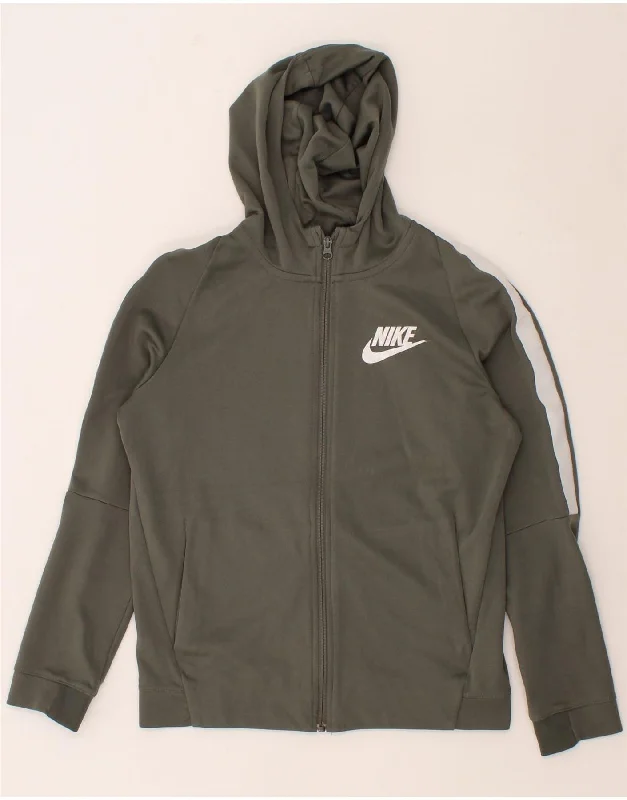 NIKE Boys Zip Hoodie Sweater 13-14 Years XL Grey Colourblock Cotton