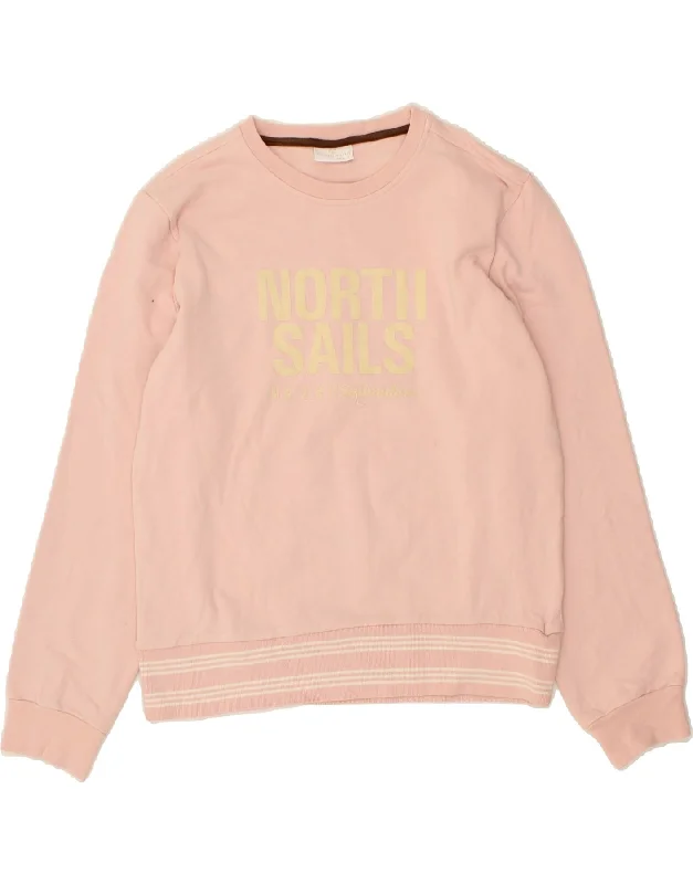 NORTH SAILS Womens Graphic Sweatshirt Jumper UK 16 Large Pink Cotton Hoodie with Hem Embroidery Detailed Premium NORTH SAILS Womens Graphic Sweatshirt Jumper UK 16 Large Pink Cotton Hoodie with Hem Embroidery Detailed Premium