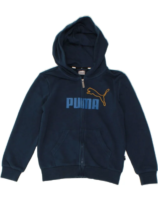 PUMA Boys Graphic Zip Hoodie Sweater 9-10 Years Navy Blue Cotton Hoodie with Hem Ribbing Snug Secure PUMA Boys Graphic Zip Hoodie Sweater 9-10 Years Navy Blue Cotton Hoodie with Hem Ribbing Snug Secure