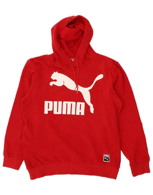 PUMA Mens Graphic Hoodie Jumper Large Red Cotton