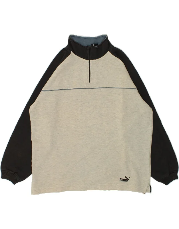 PUMA Mens Zip Neck Sweatshirt Jumper Large Beige Flecked Cotton Hoodie with V-Neck Classic Versatile PUMA Mens Zip Neck Sweatshirt Jumper Large Beige Flecked Cotton Hoodie with V-Neck Classic Versatile