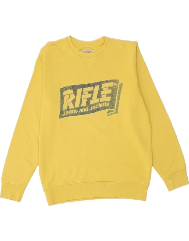 RIFLE Mens Graphic Sweatshirt Jumper Large Yellow Cotton